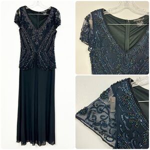 PISARRO NIGHTS ♠️ Vintage Beaded Peplum Evening Gown - Size 8